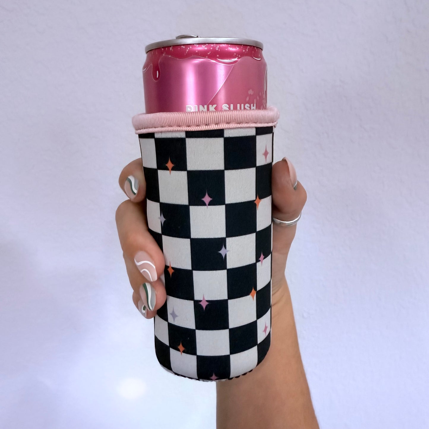 Black checkered Slim Can Drink Sleeves