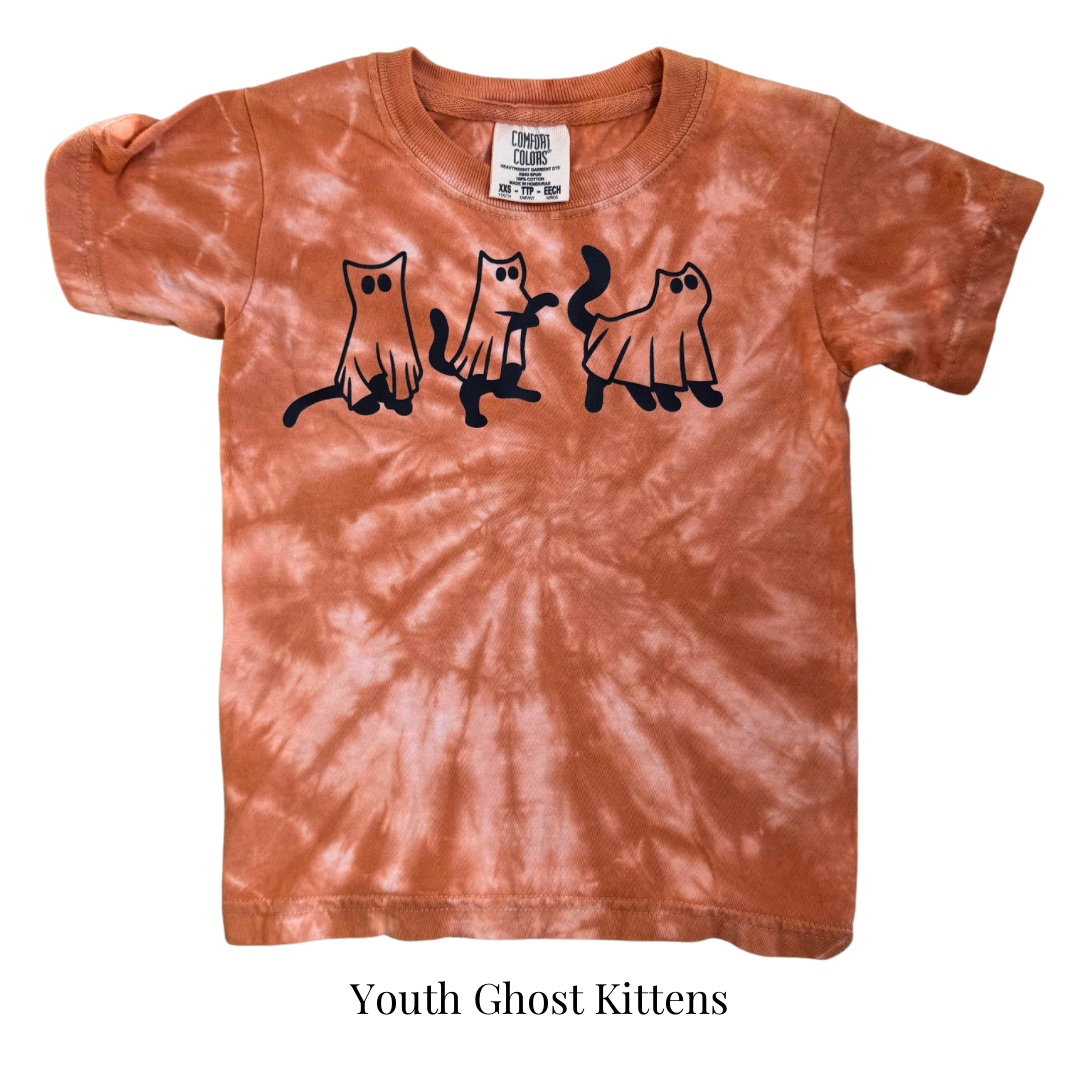 Youth Ghost Kitten Orange Tie Dye Shirt