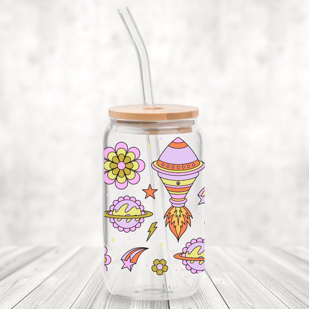 Out of This World 16oz Glass Can with Bamboo Lid & Glass Straw