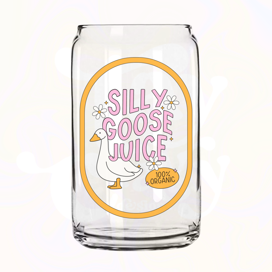 Silly Goose Juice 16oz Glass Can with Bamboo Lid & Glass Straw