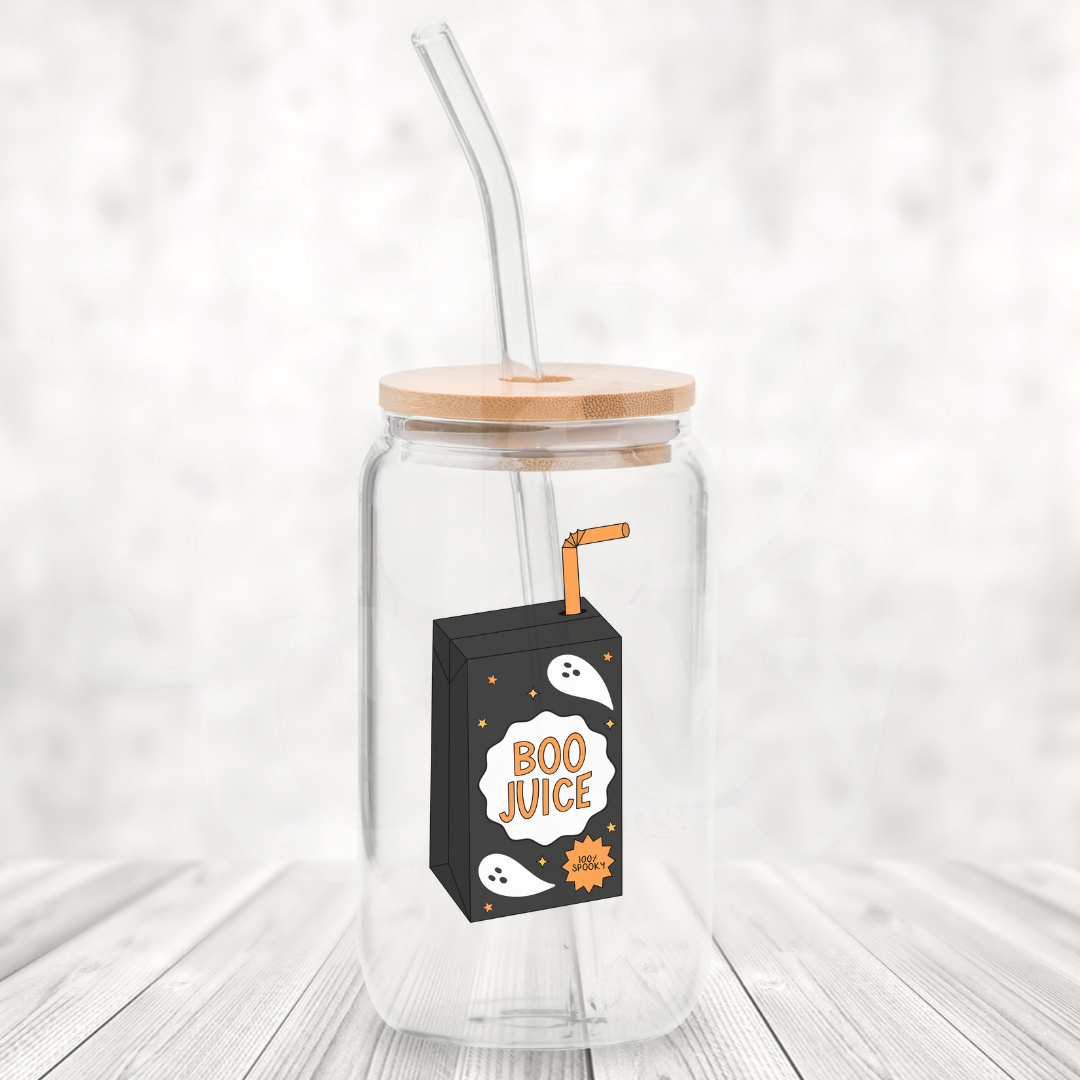 Boo Juice 16oz Glass Can with Bamboo Lid & Glass Straw