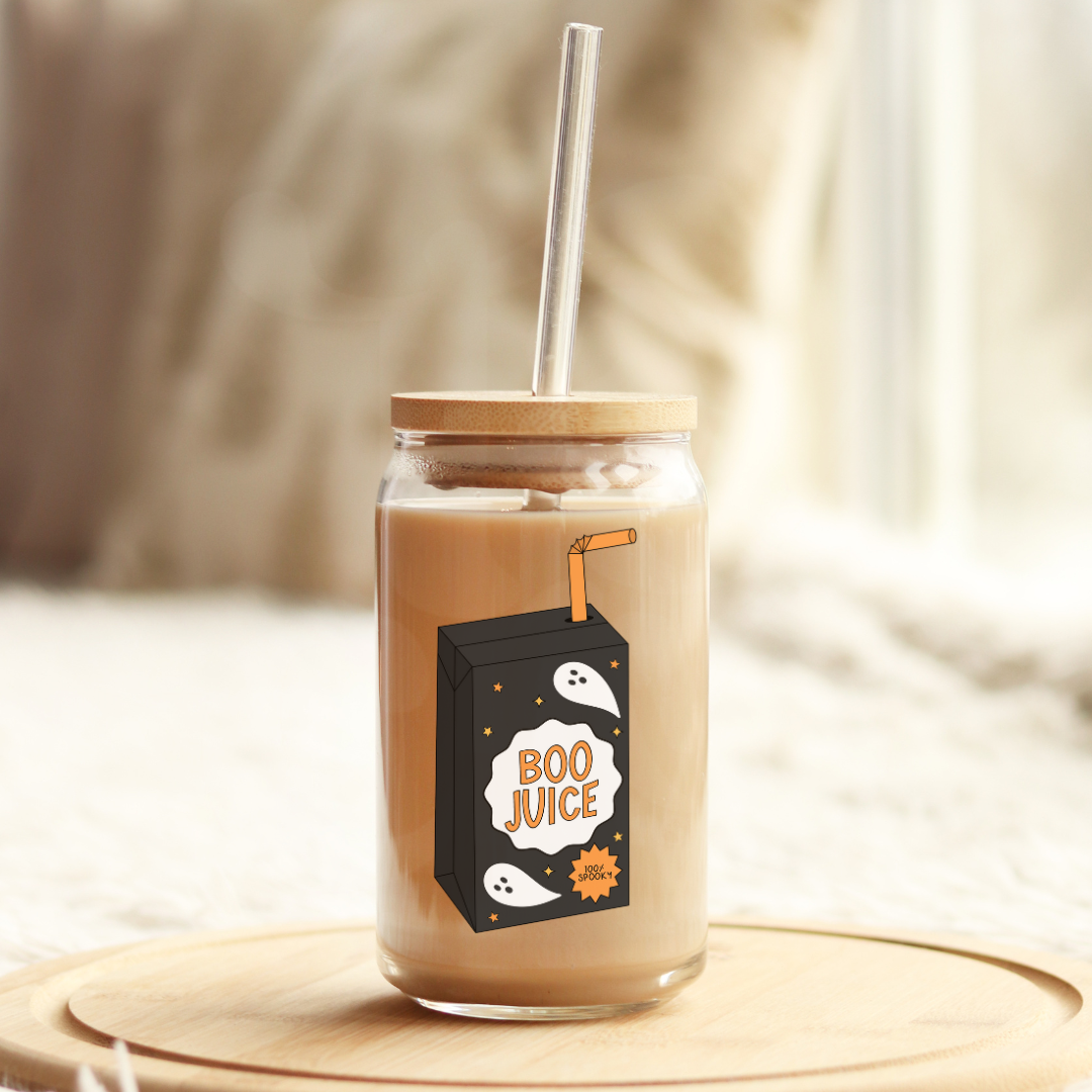 Boo Juice 16oz Glass Can with Bamboo Lid & Glass Straw