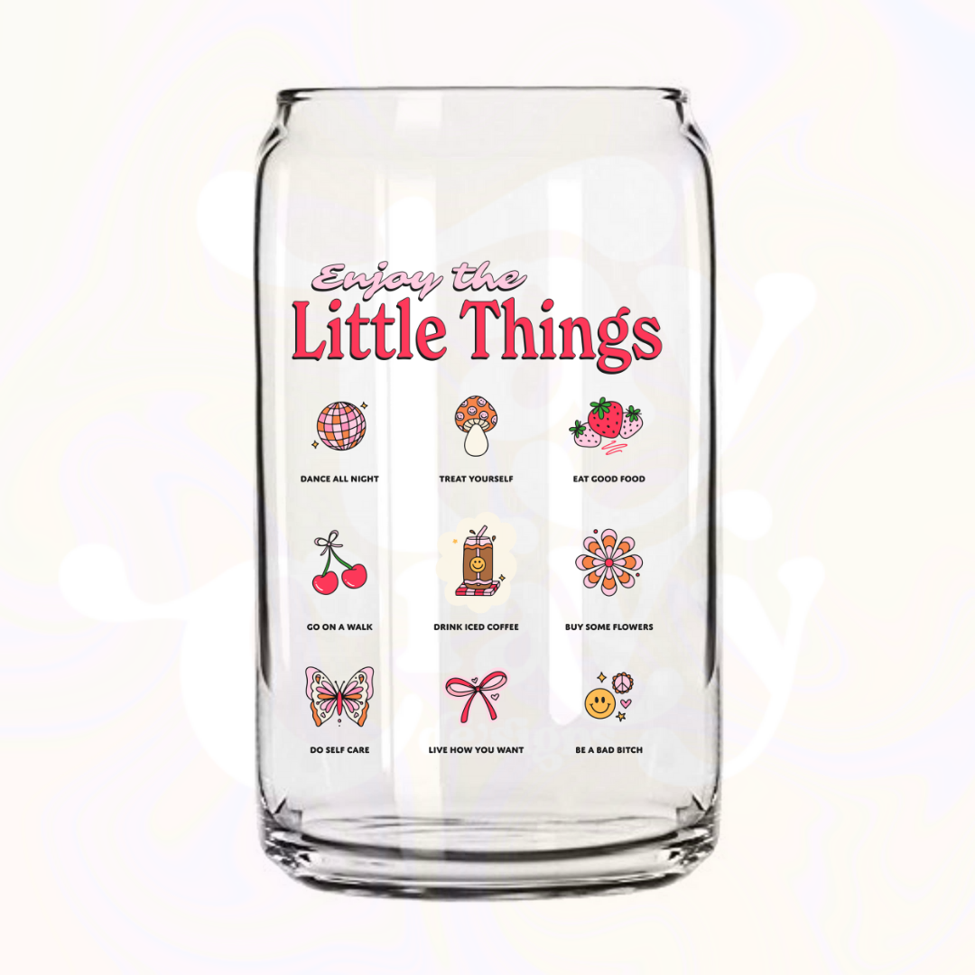 Enjoy The Little Things 16oz Glass Can with Bamboo Lid & Glass Straw