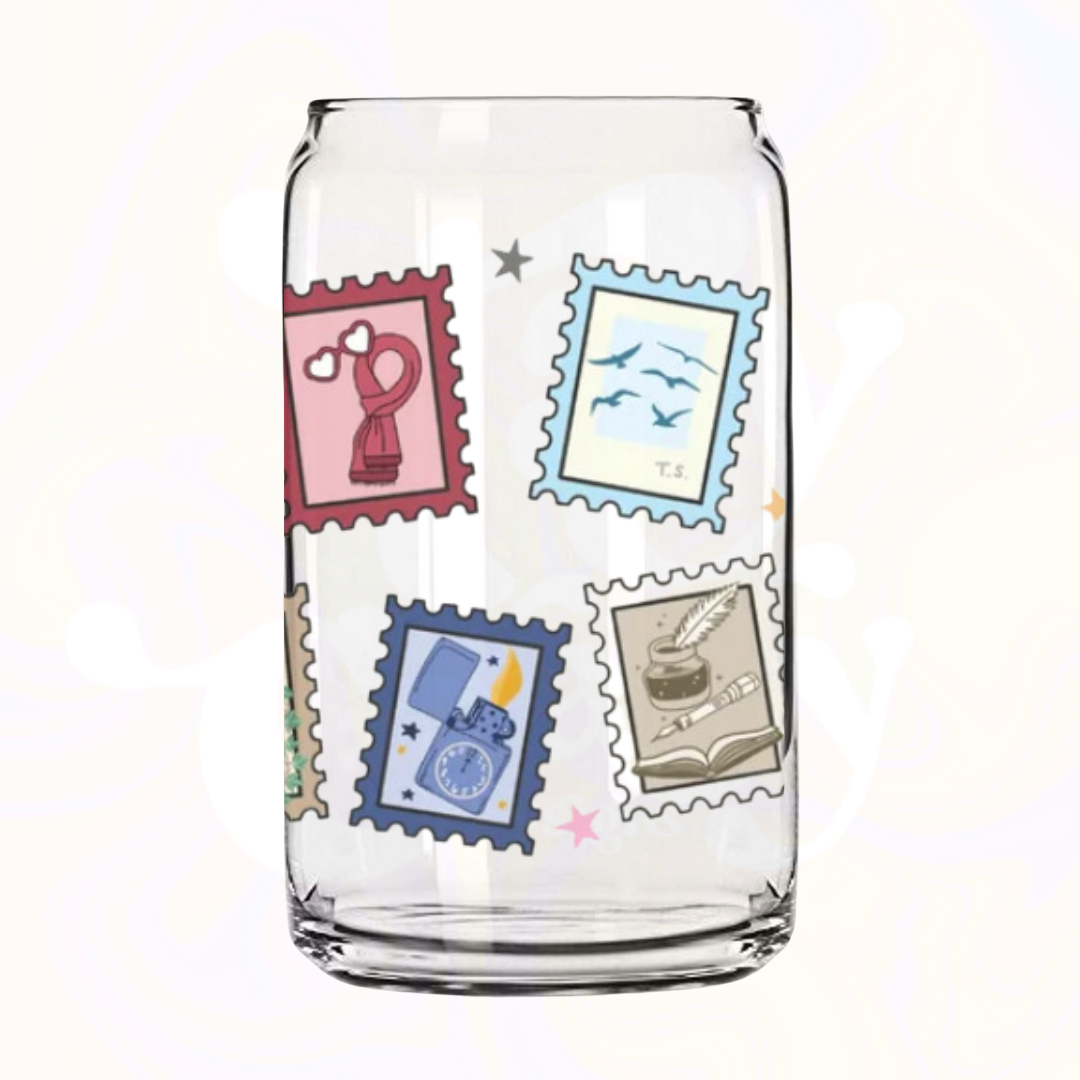 Eras Stamps 16oz Glass Can with Bamboo Lid & Glass Straw