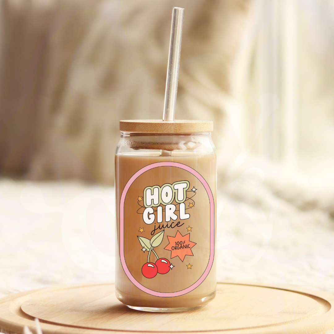 Hot Girl Juice 16oz Glass Can with Bamboo Lid & Glass Straw
