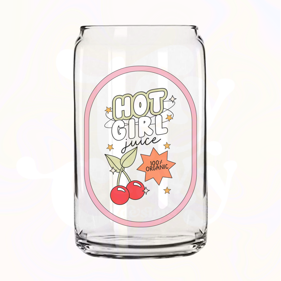 Hot Girl Juice 16oz Glass Can with Bamboo Lid & Glass Straw