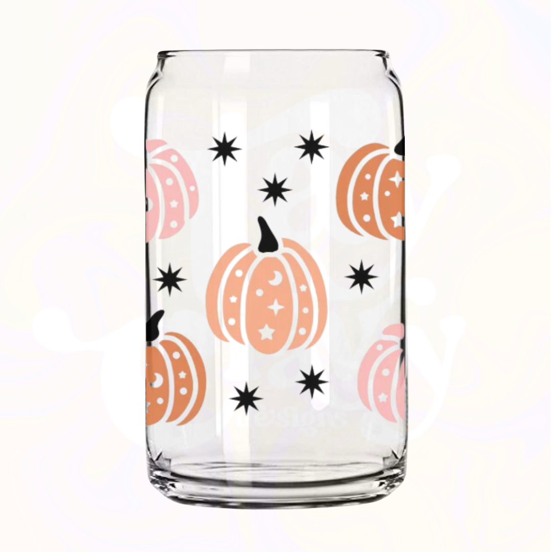 Sparkle Pumpkins 16oz Glass Can with Bamboo Lid & Glass Straw