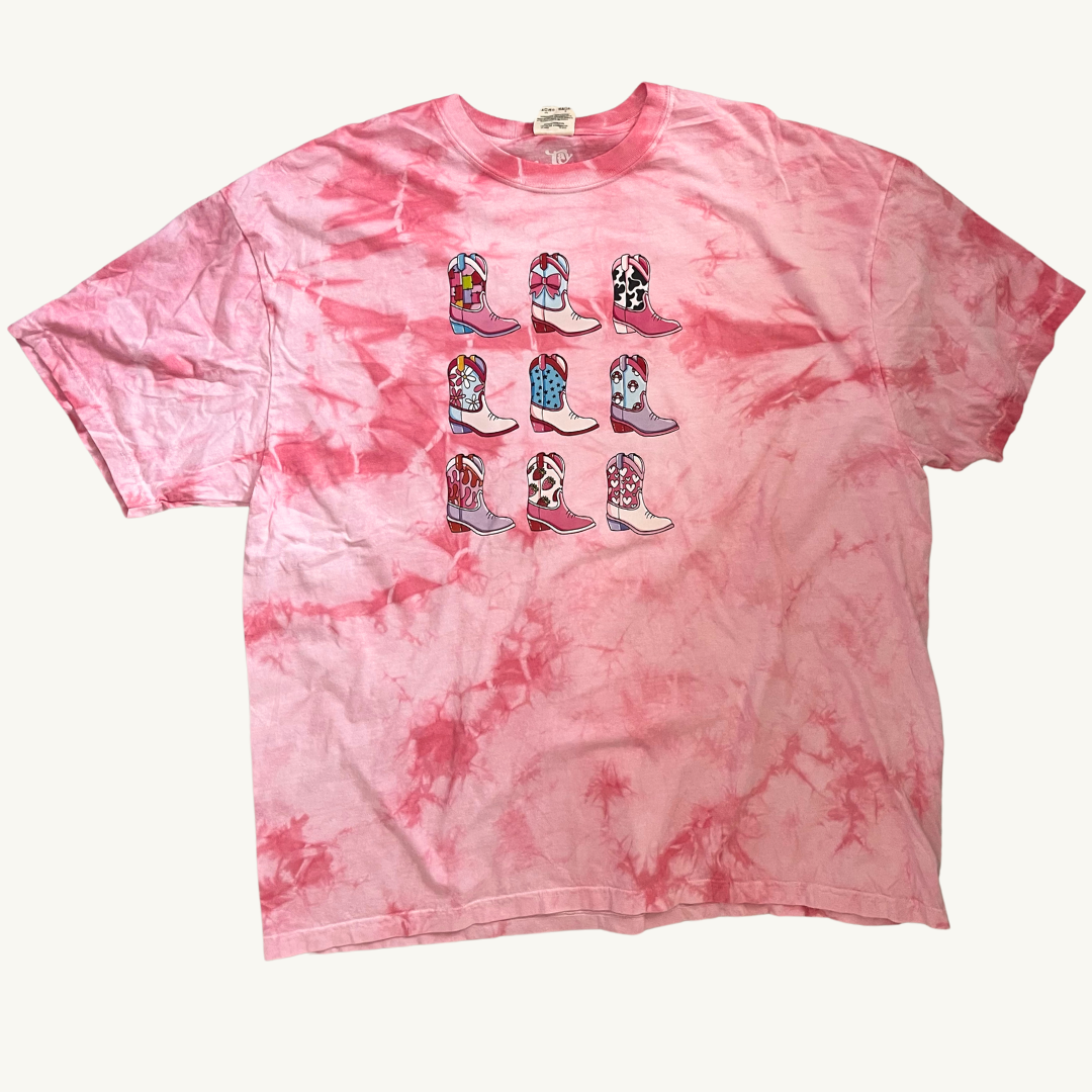 Cowgirl Boots Pink Tie Dye Tee