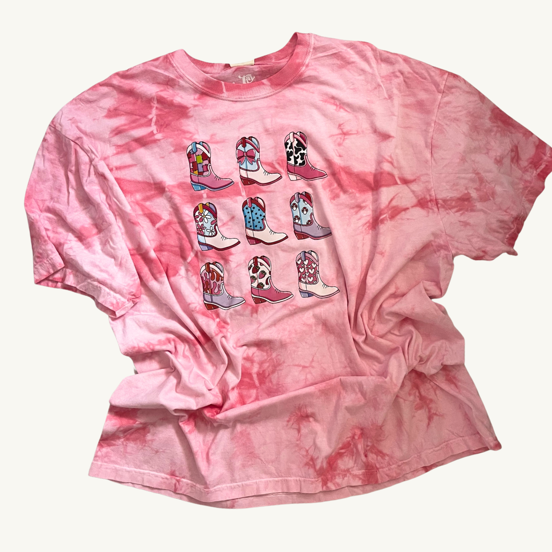 Cowgirl Boots Pink Tie Dye Tee