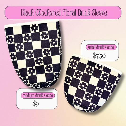 Black Checkered Floral Drink Sleeve