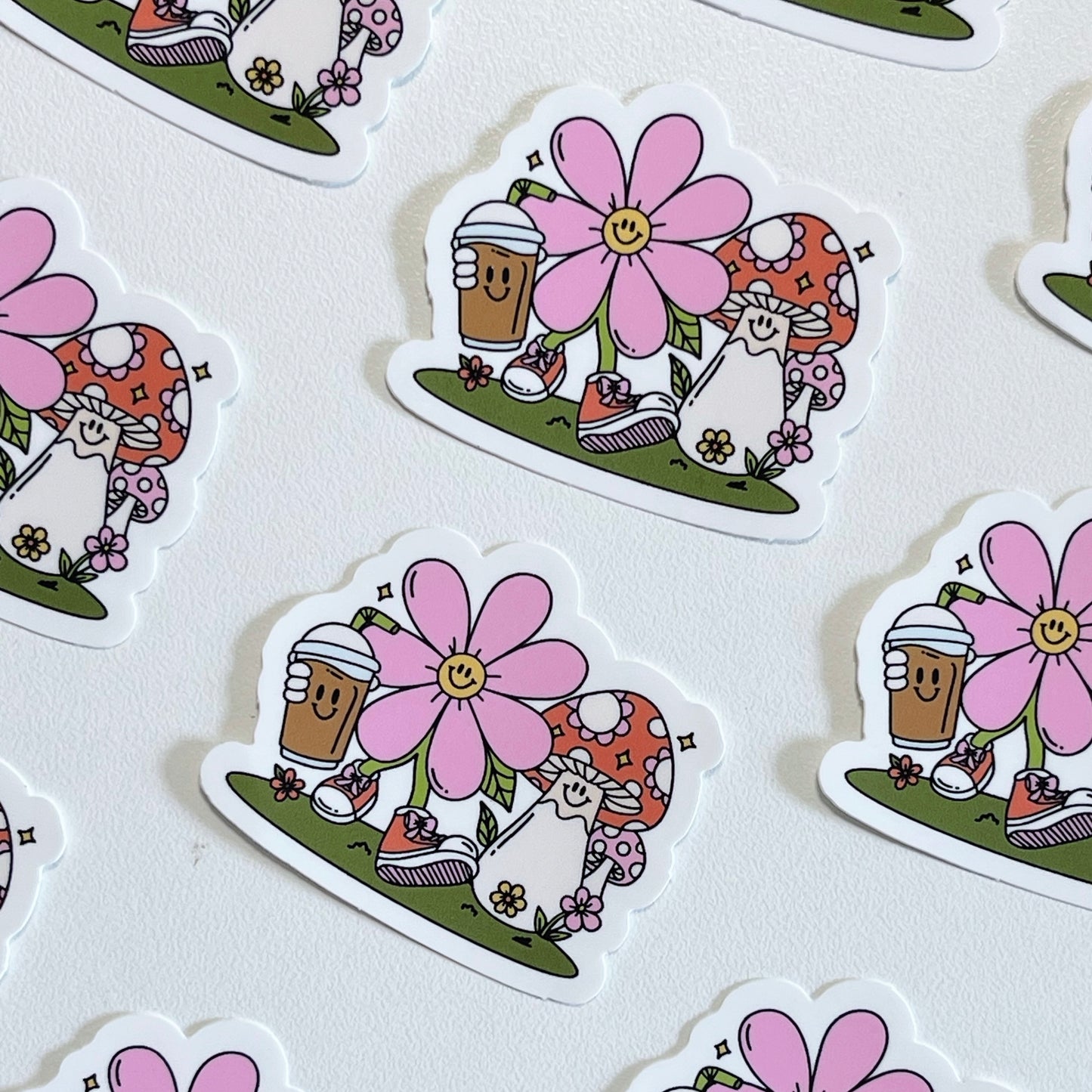 Flower & Mushroom Coffee Run Sticker