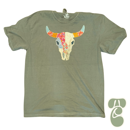 Patchwork Longhorn Skull Tee