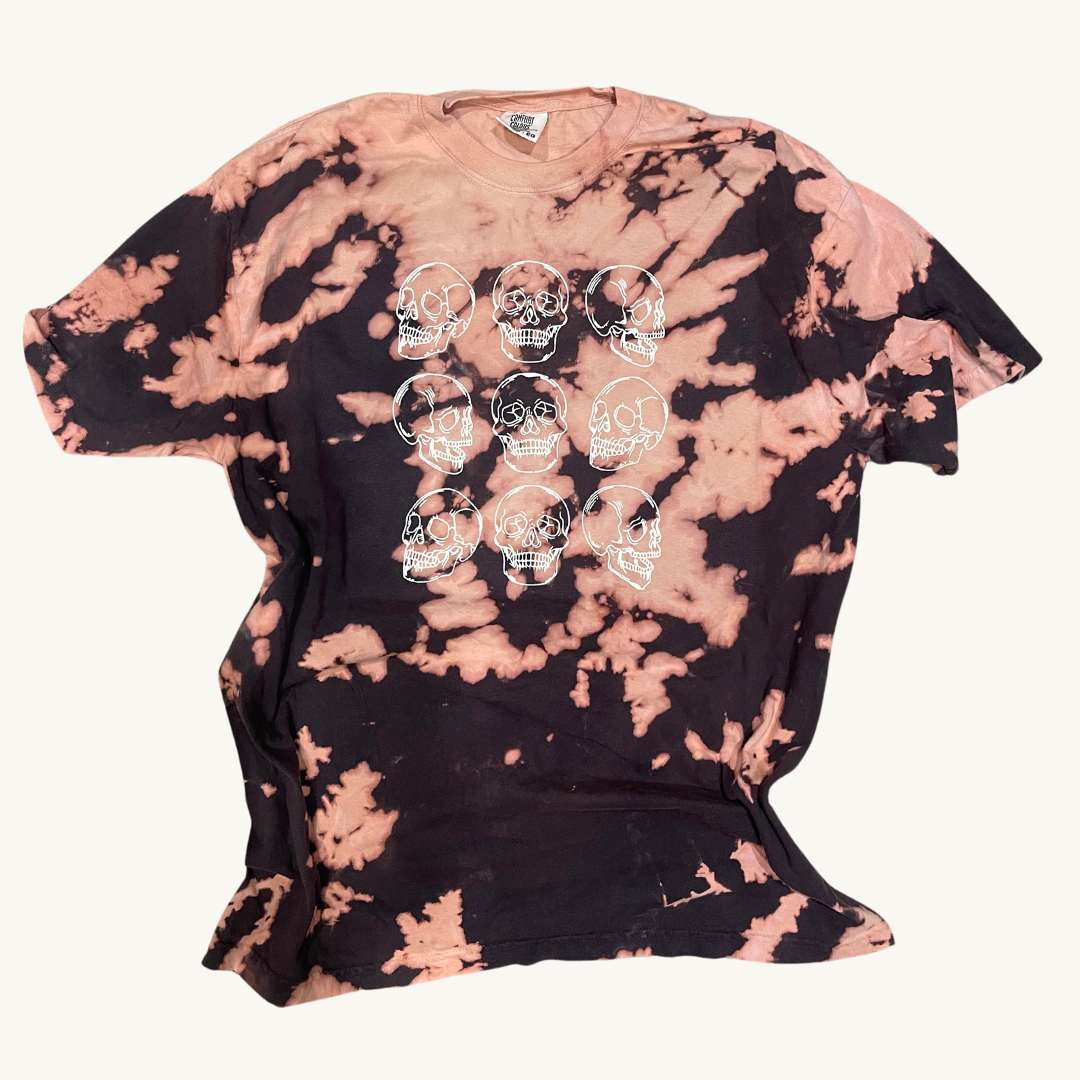 Black Bleach Dye Skulls Tee