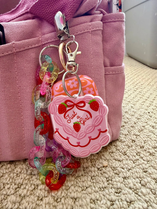 Just A Girl Cake Keychain