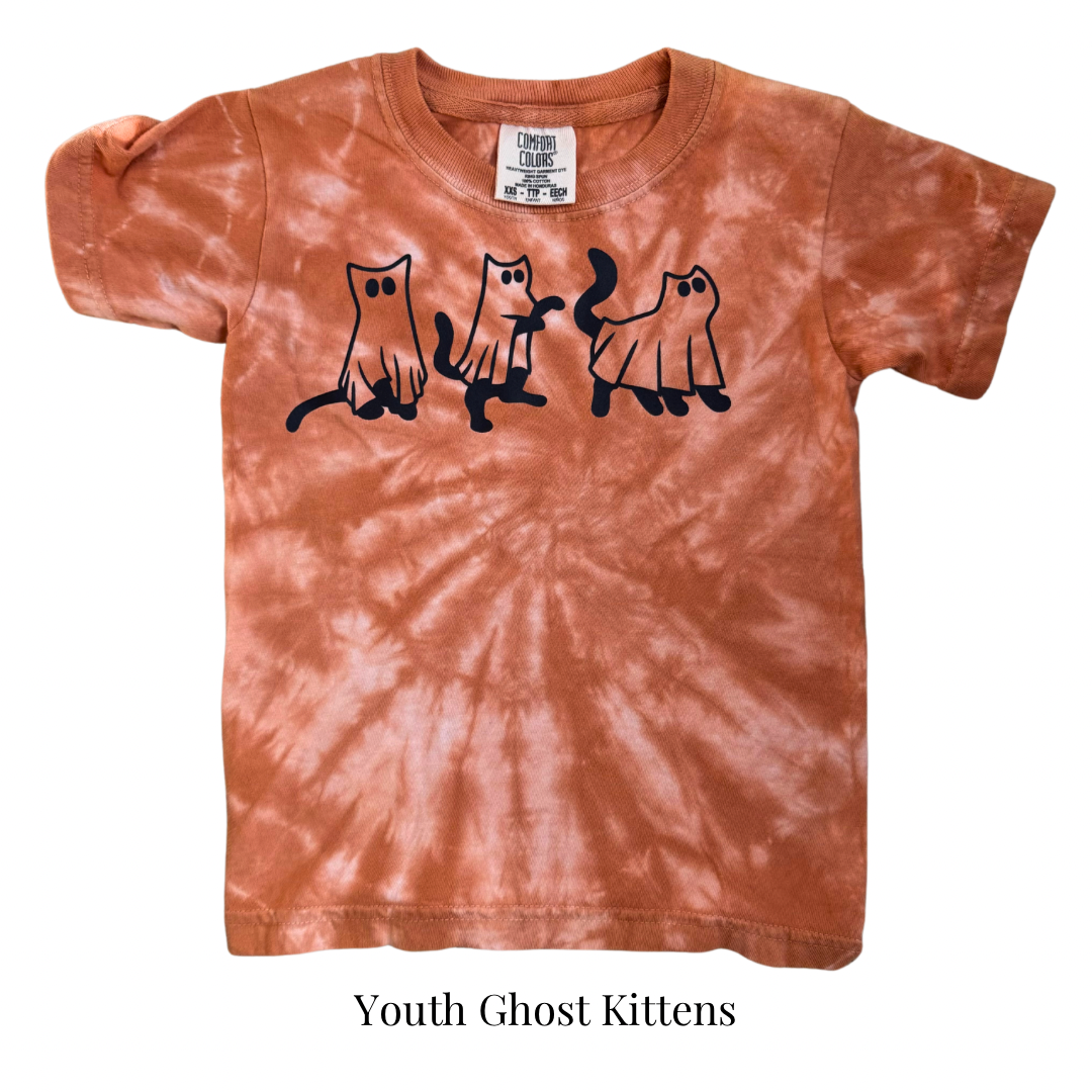 Youth Ghost Kitten Orange Tir Dye Shirt