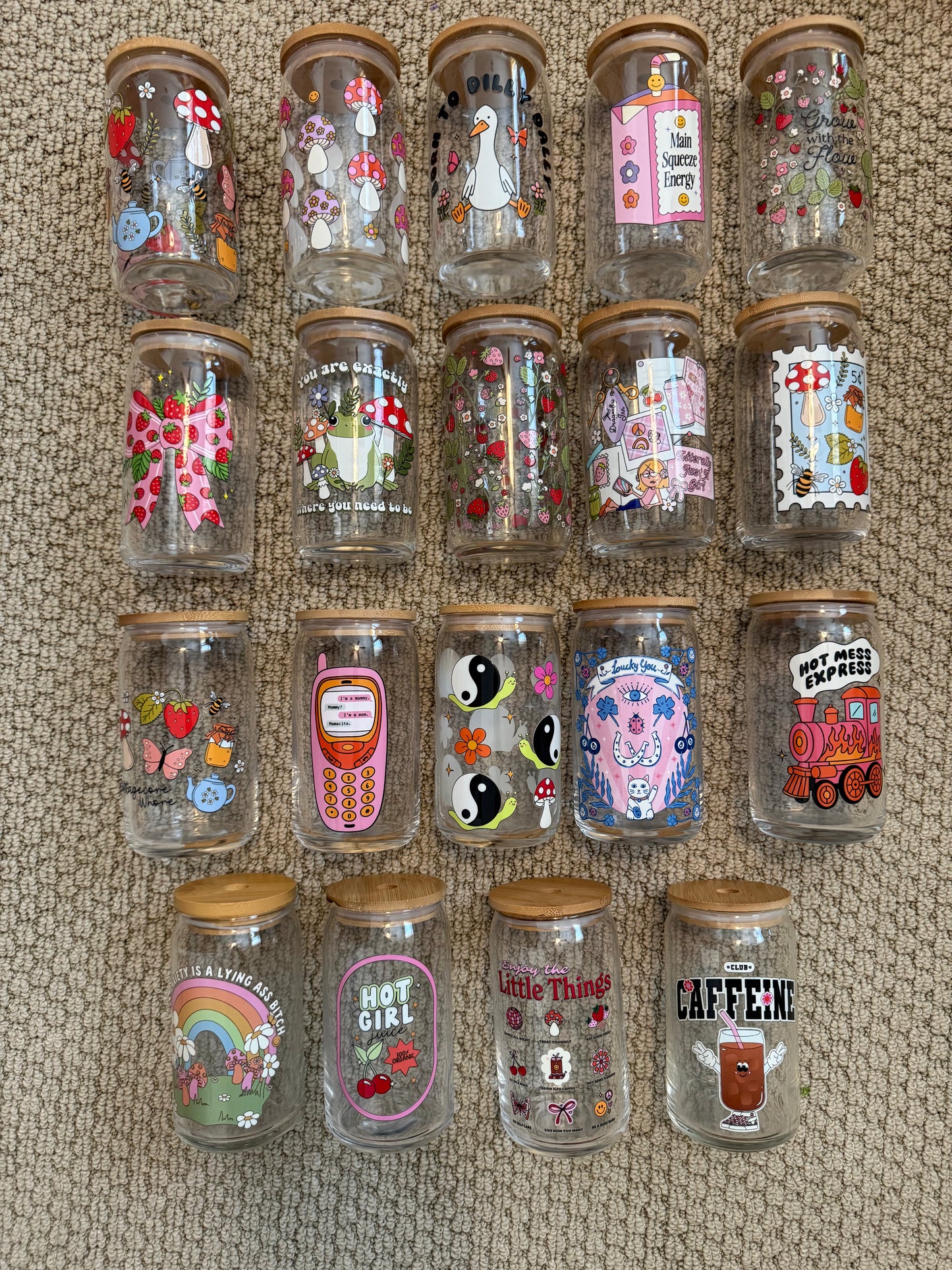IN STOCK SALE Glass Can with Bamboo Lid &  Glass Straw