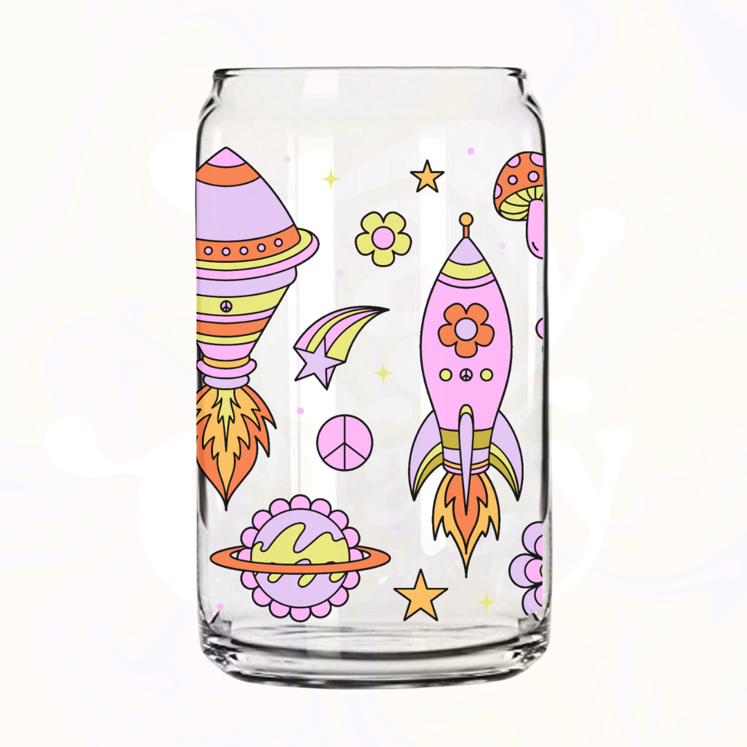 Out of This World 16oz Glass Can with Bamboo Lid & Glass Straw