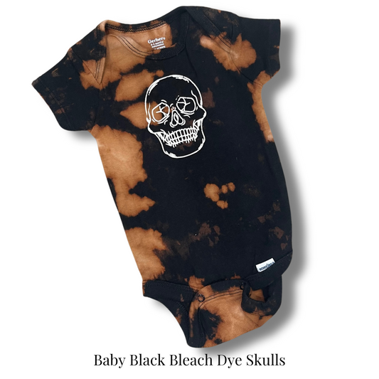 Baby Skull Black Bleach Dye Onesie