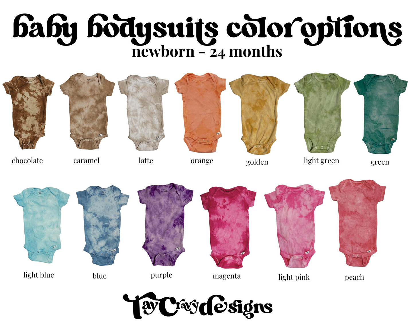 Tie Dye Baby Bodysuit 7 Pack (one of each size)