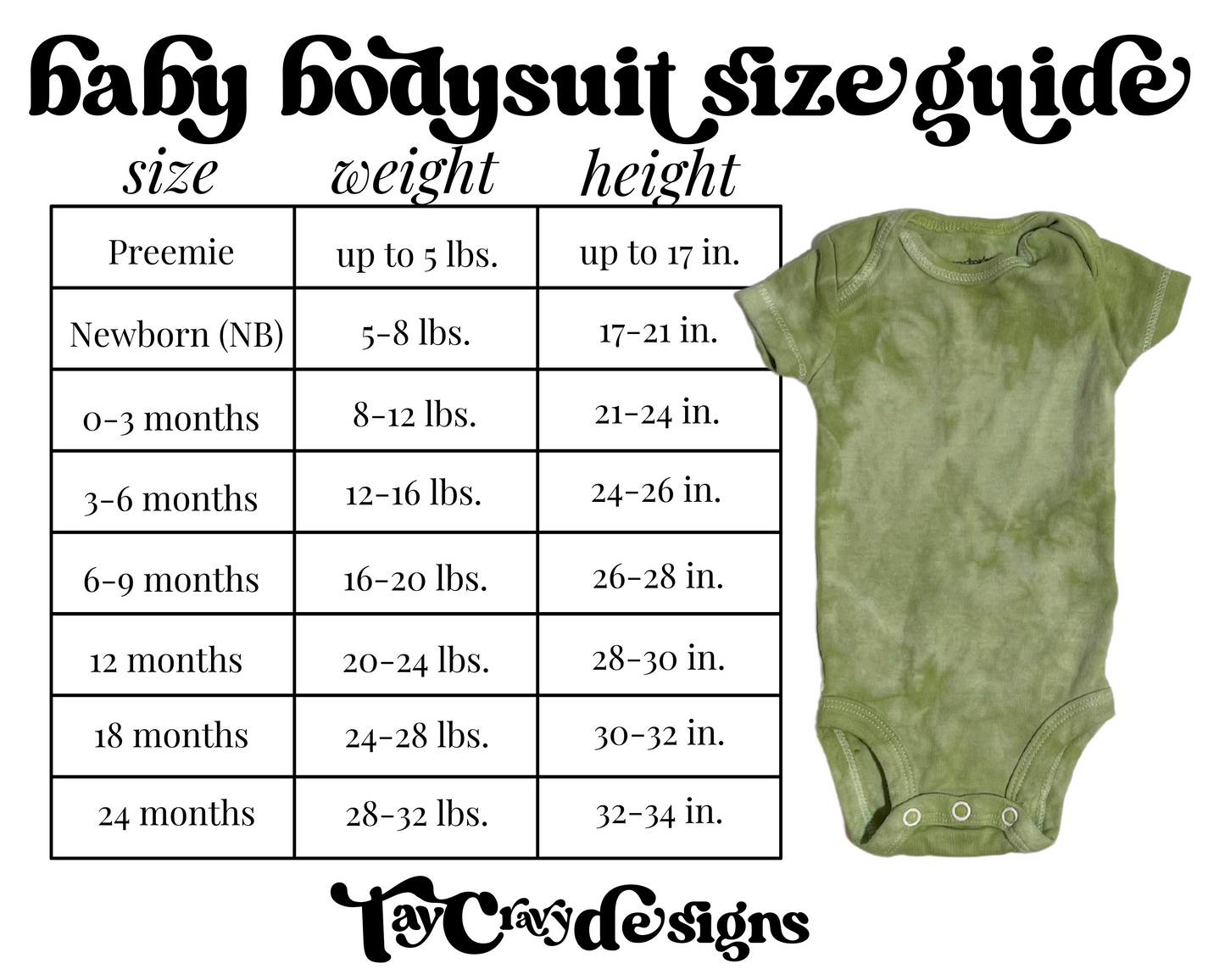 Tie Dye Baby Bodysuit 7 Pack (one of each size)