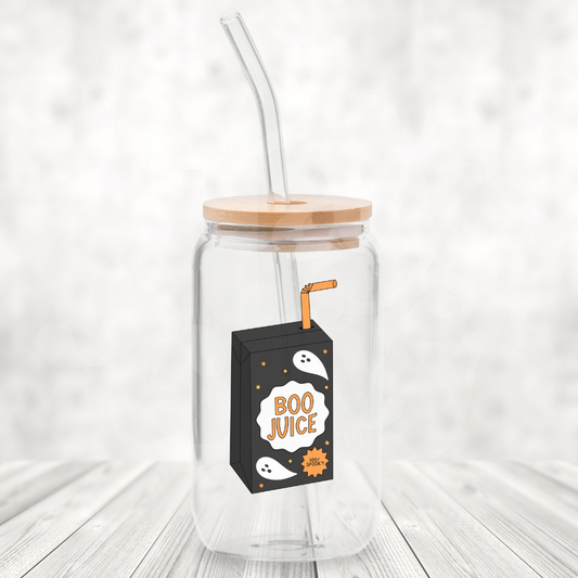 Boo Juice 16oz Glass Can with Bamboo Lid &  Glass Straw