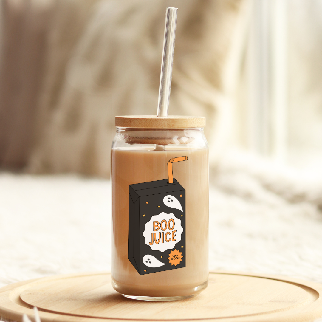 Boo Juice 16oz Glass Can with Bamboo Lid &  Glass Straw