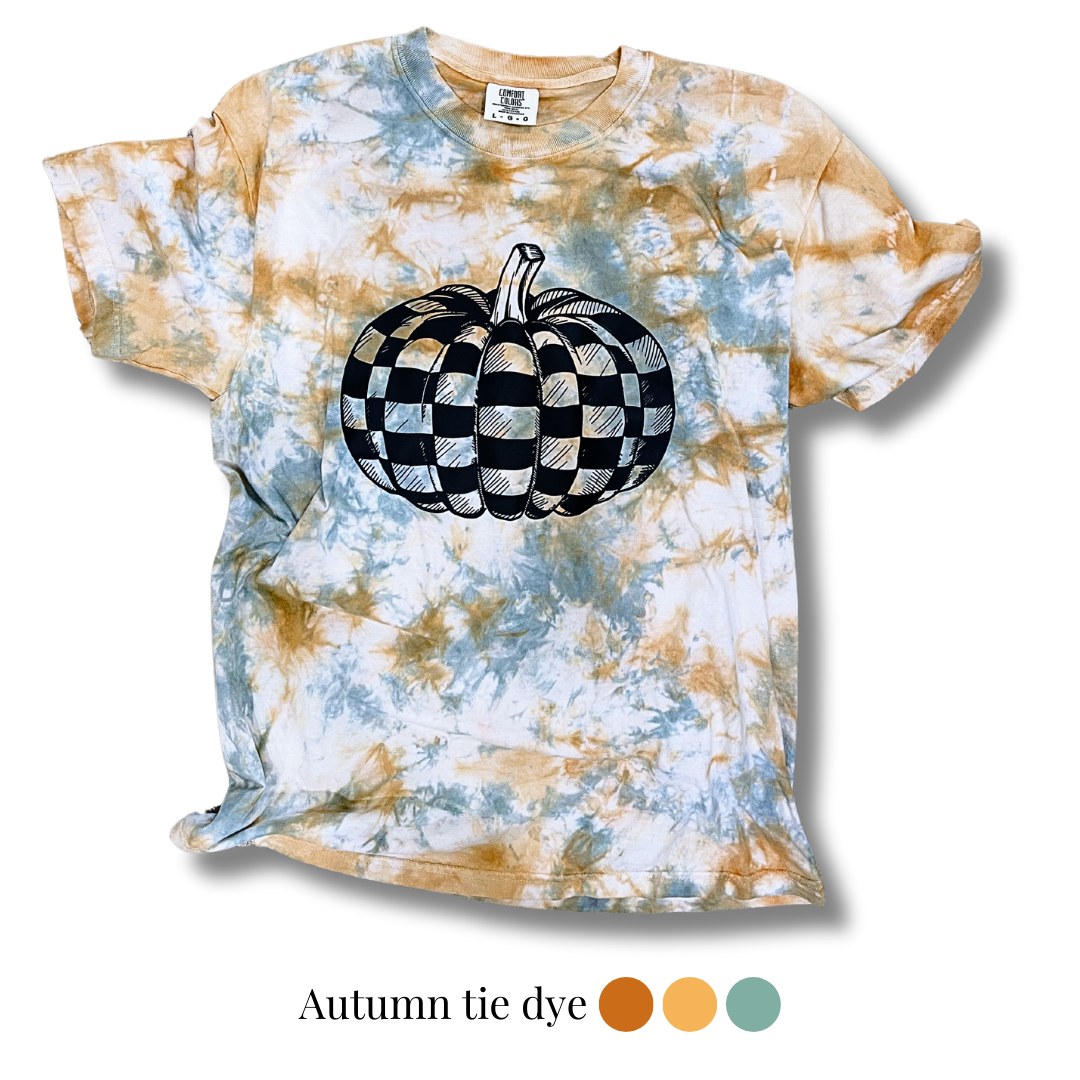 Checkered Pumpkin Tie Dye Tee