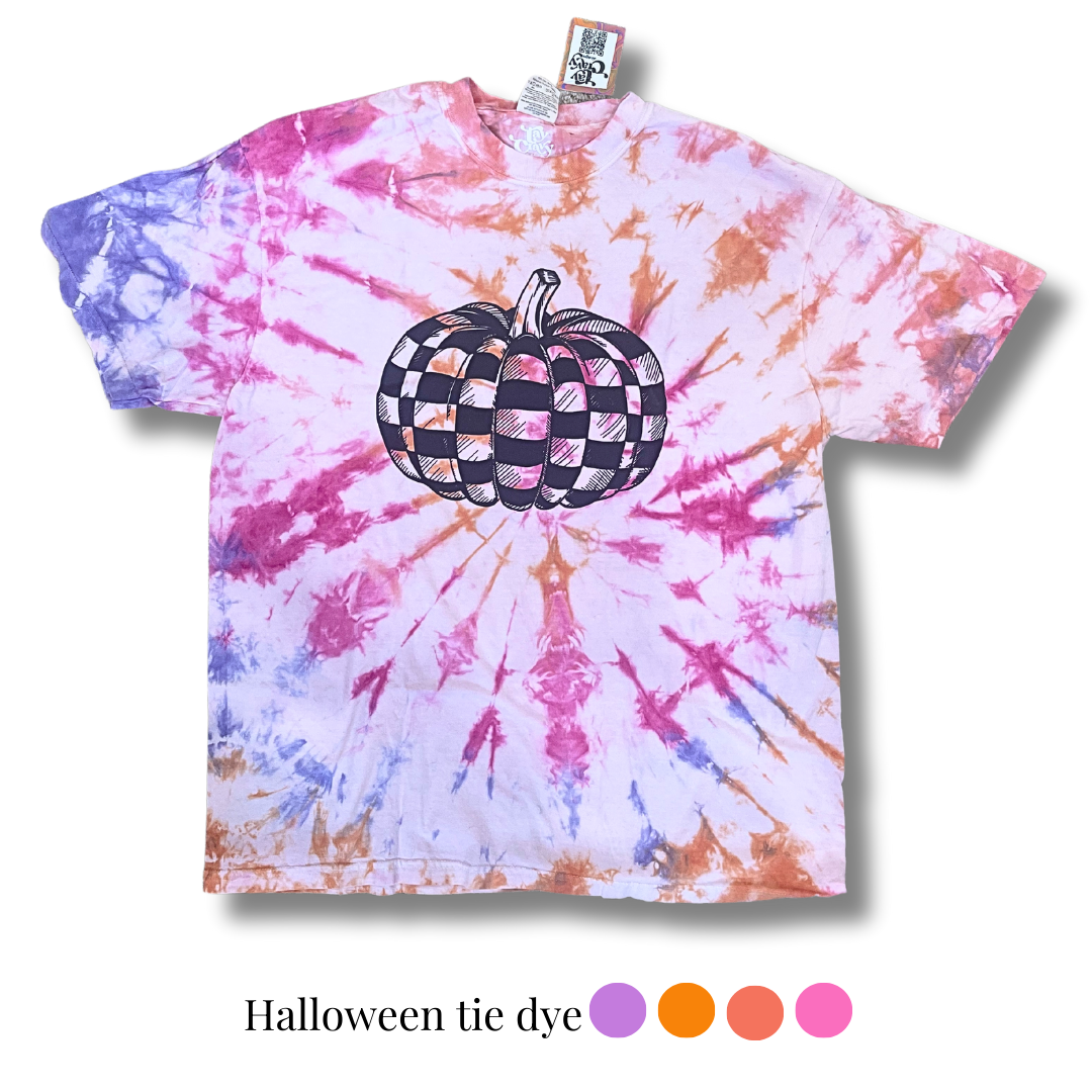 Checkered Pumpkin Tie Dye Tee