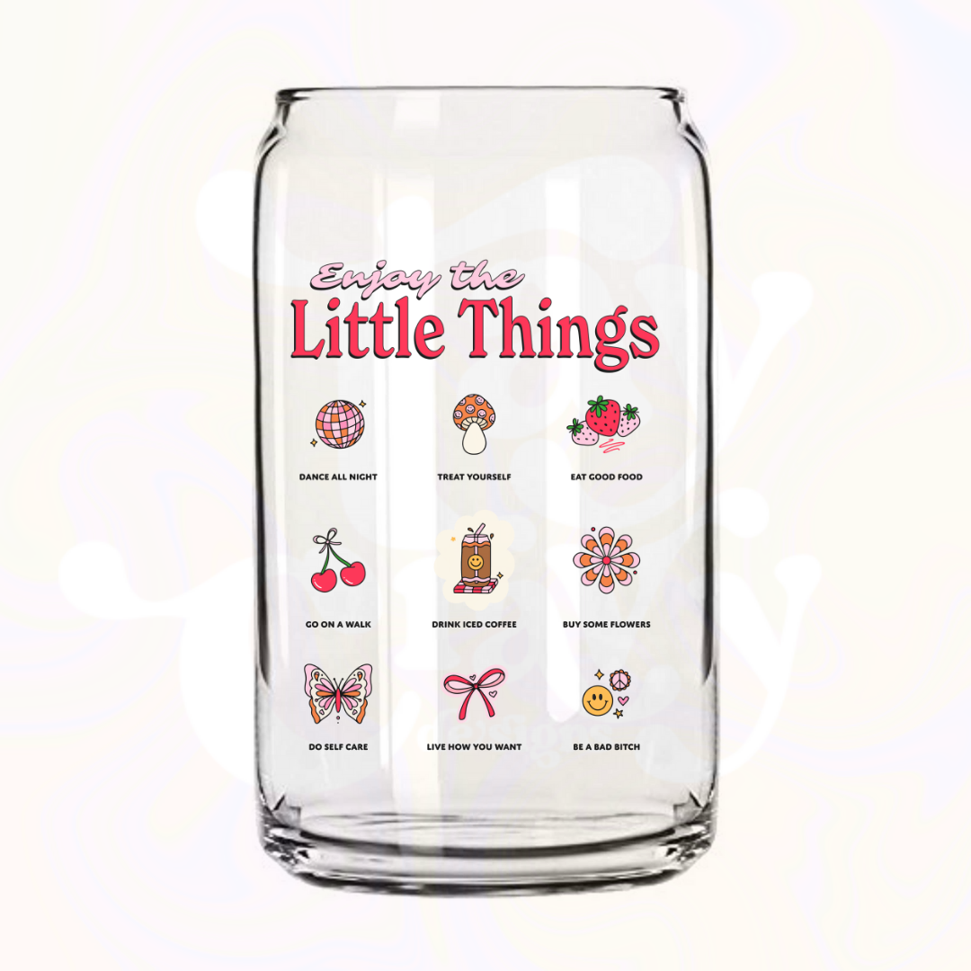 Enjoy The Little Things 16oz Glass Can with Bamboo Lid &  Glass Straw