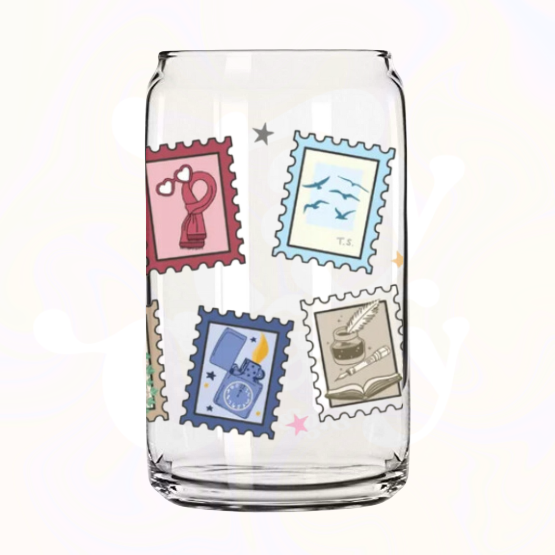 Eras Stamps 16oz Glass Can with Bamboo Lid &  Glass Straw