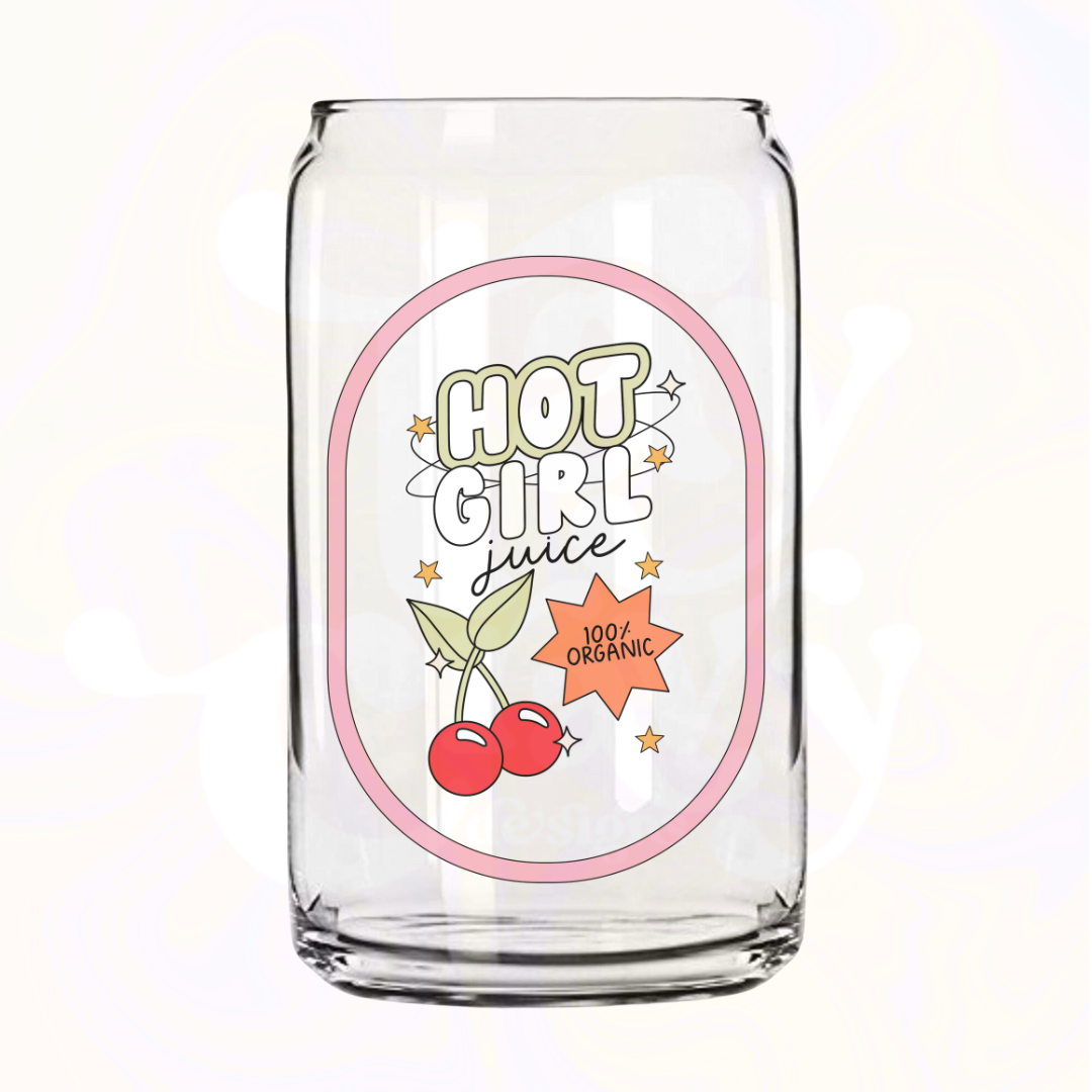 Hot Girl Juice 16oz Glass Can with Bamboo Lid &  Glass Straw