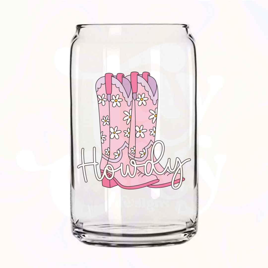 Howdy 16oz Glass Can with Bamboo Lid &  Glass Straw