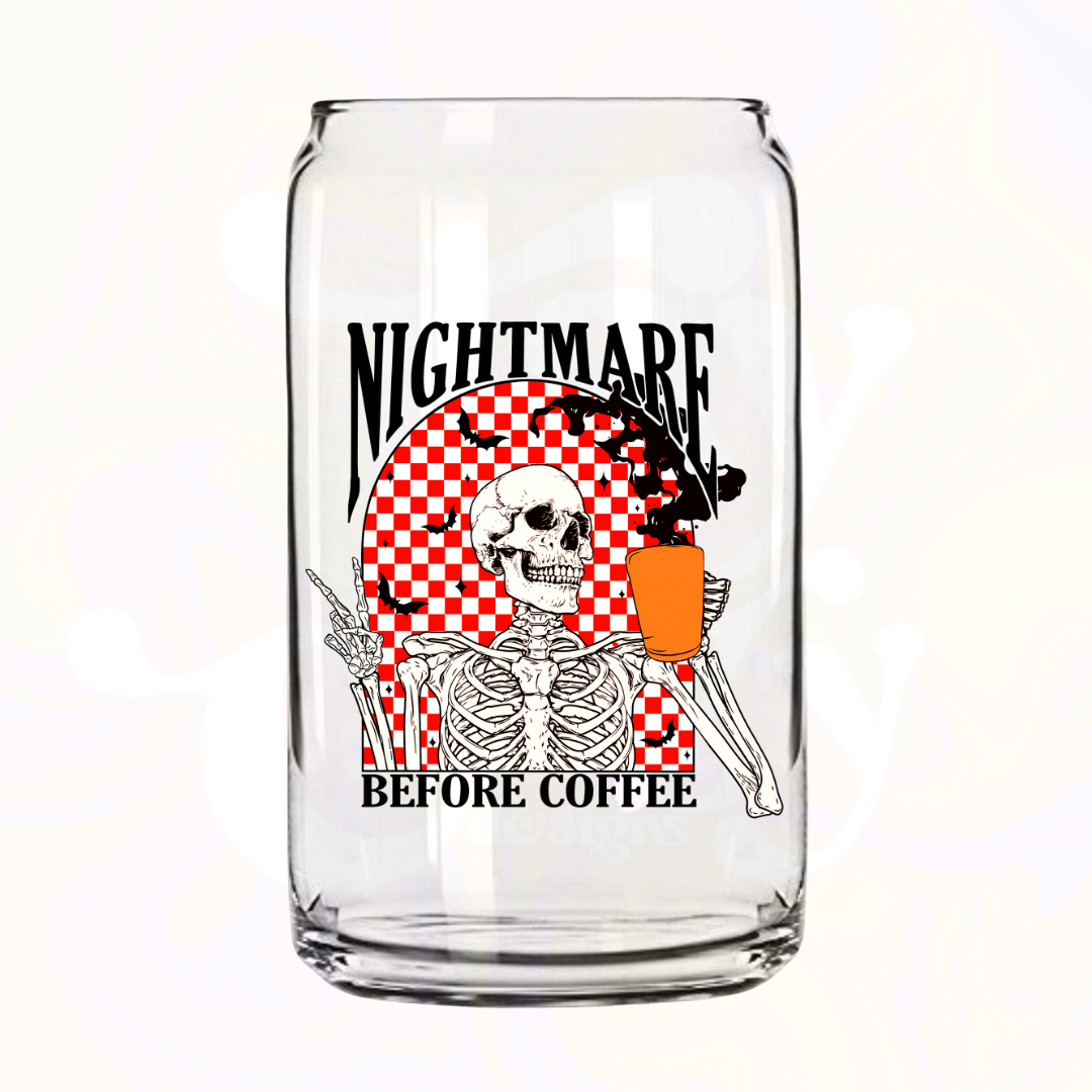 Nightmare Before Coffee 16oz Glass Can with Bamboo Lid &  Glass Straw