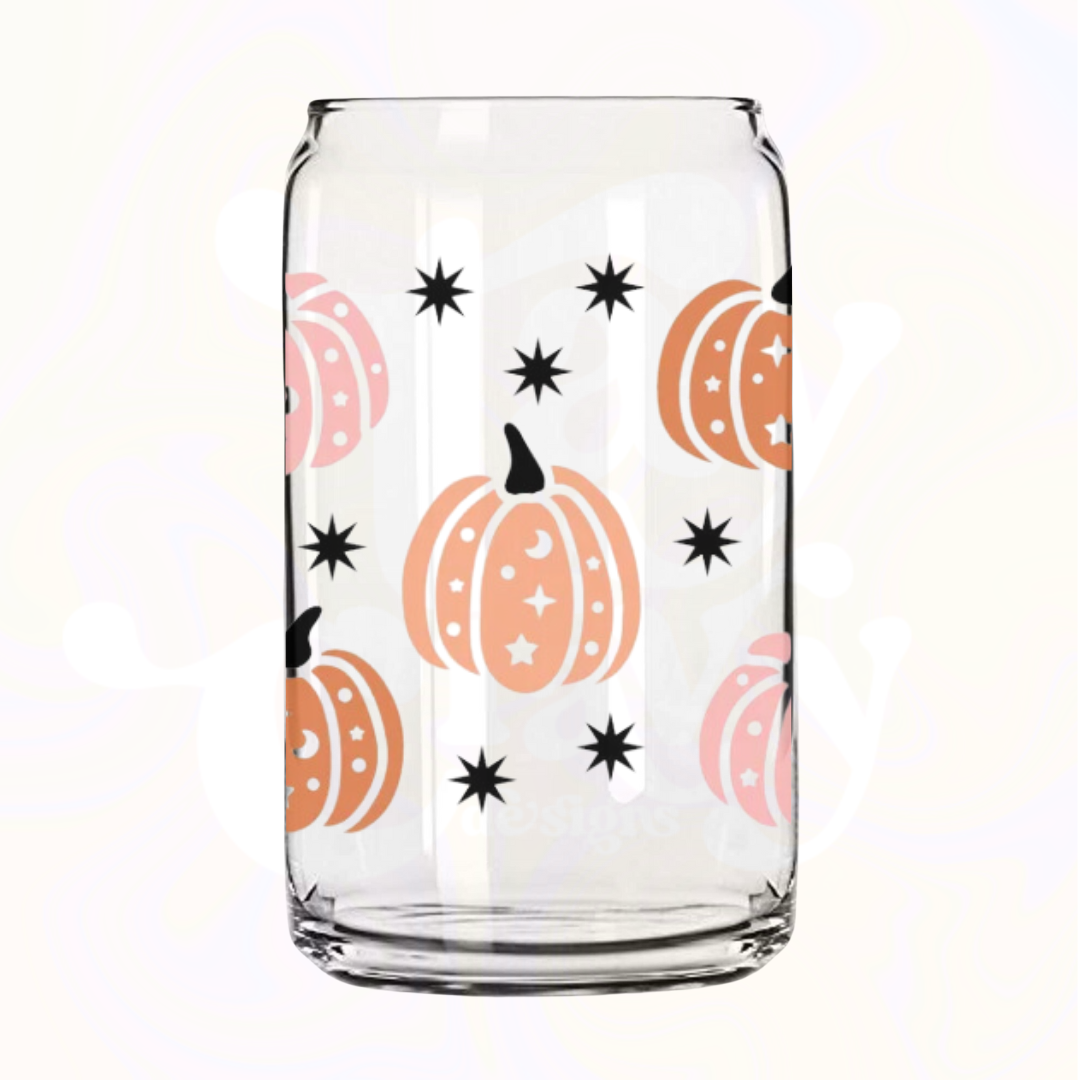 Sparkle Pumpkins 16oz Glass Can with Bamboo Lid &  Glass Straw