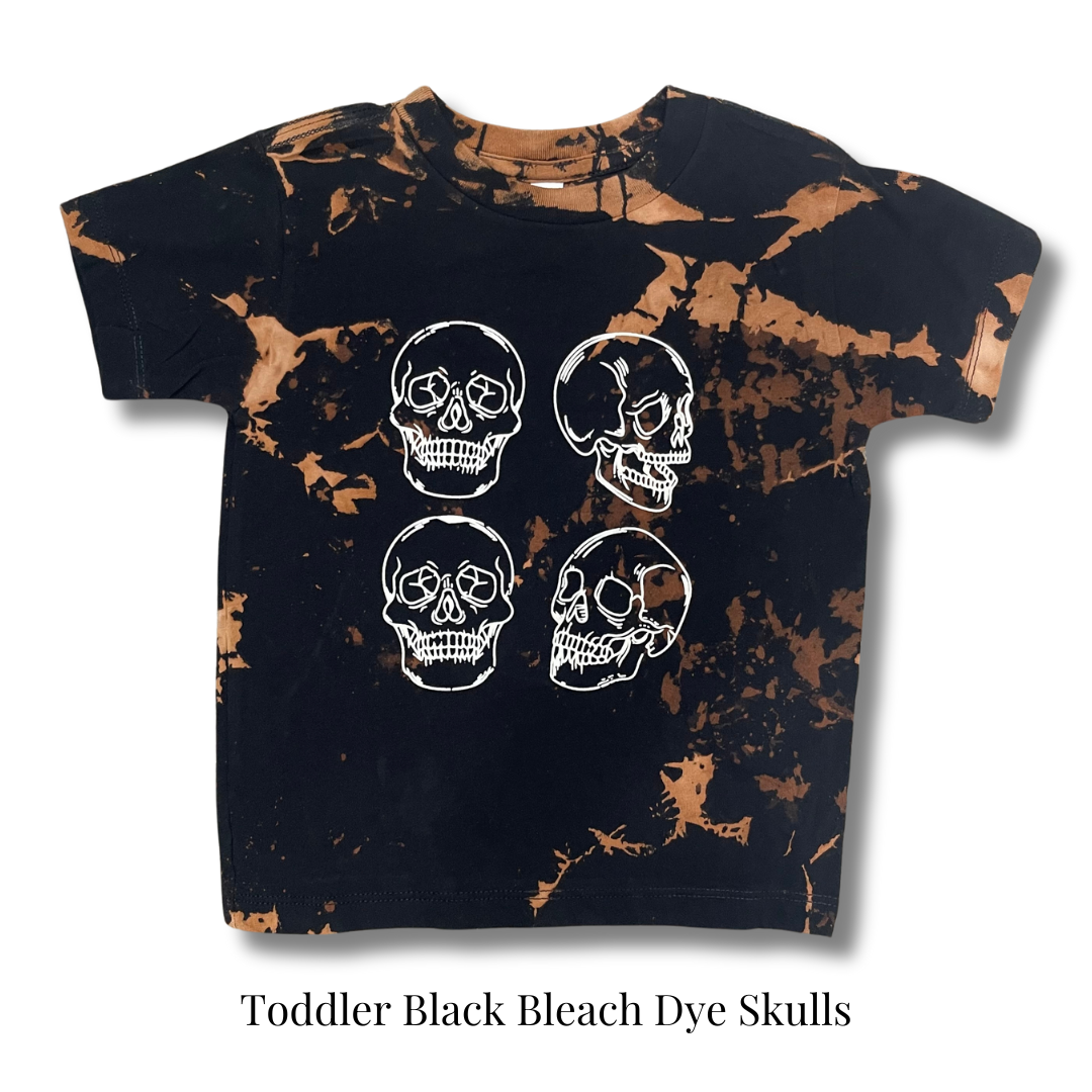 Toddler Black Bleach Dye Skulls Shirt