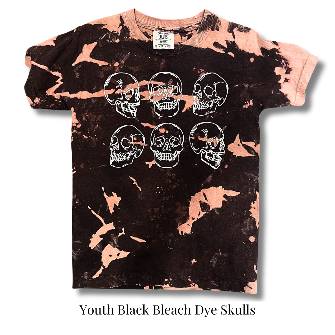 Youth Black Bleach Dye Skulls Shirt