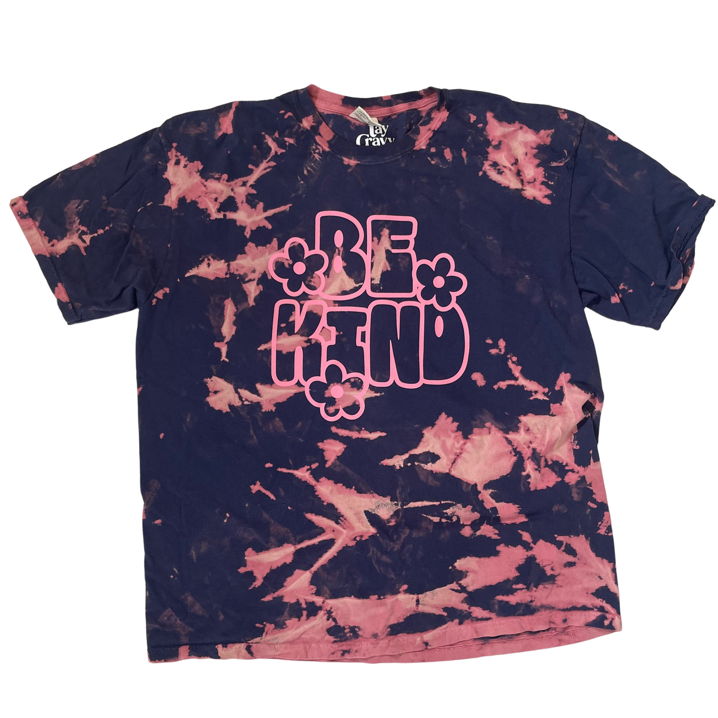 Be Kind Navy Bleach Dye Graphic Tee