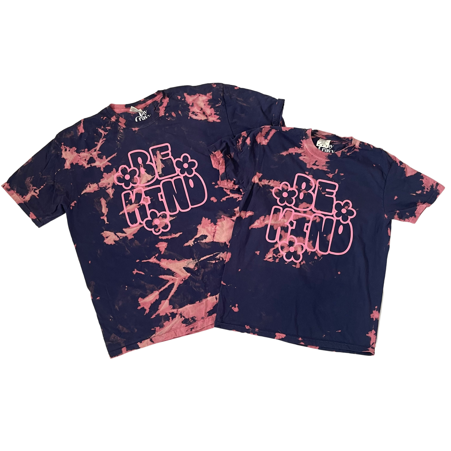 Be Kind Navy Bleach Dye Graphic Tee