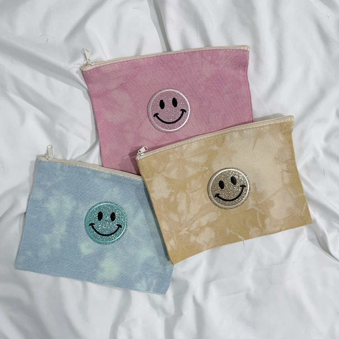 Smiley Face Tie Dye Canvas Zipper Pouch