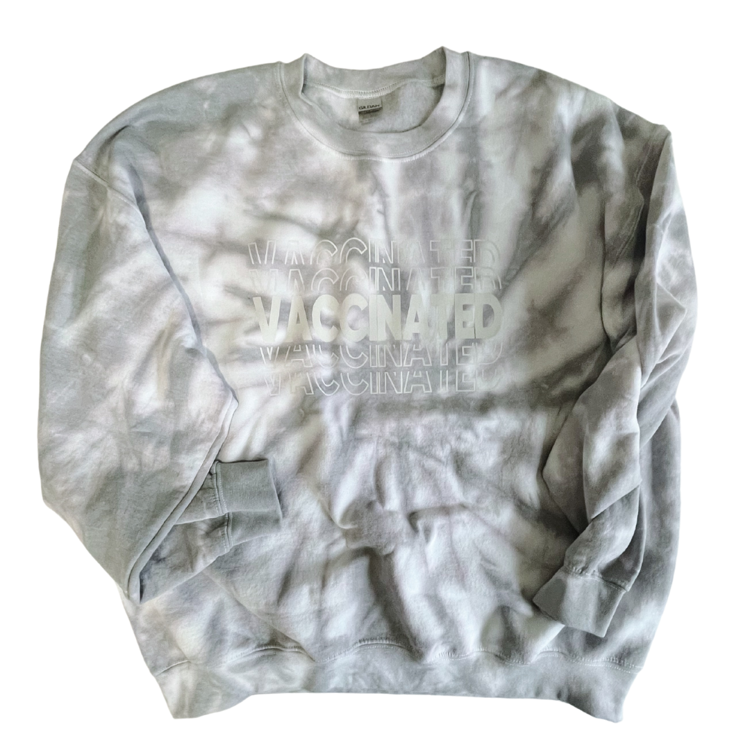 Grey Tie Dye Mirrored VACCINATED Sweatshirt