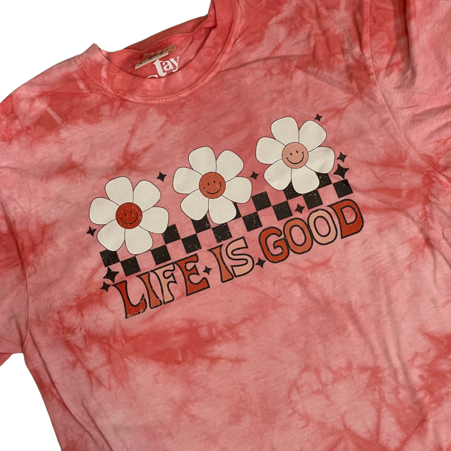 Life is Good Peach Tie Dye Graphic Tee