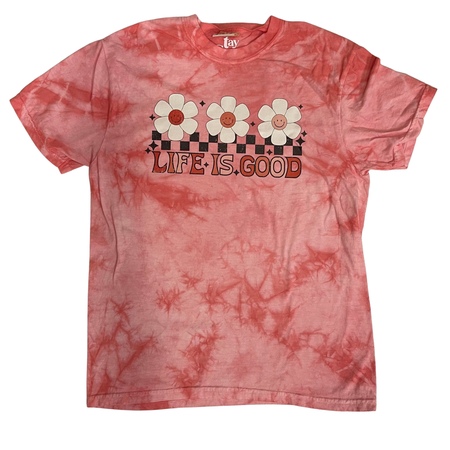 Life is Good Peach Tie Dye Graphic Tee