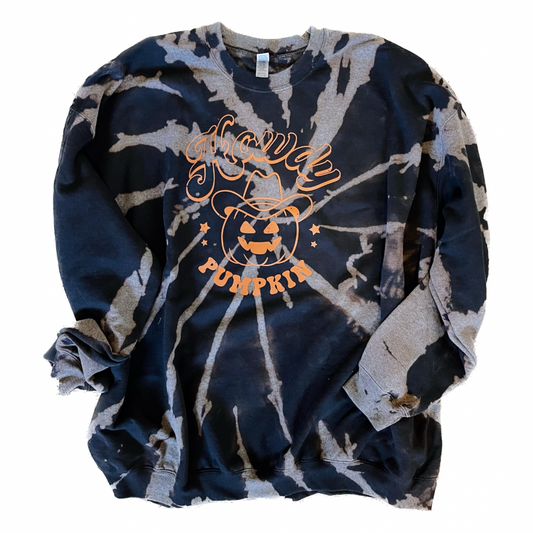 Howdy Pumpkin Black Bleach Dye Sweatshirt