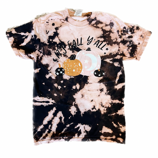 It's Fall Y'all Black Bleach Dye Tee