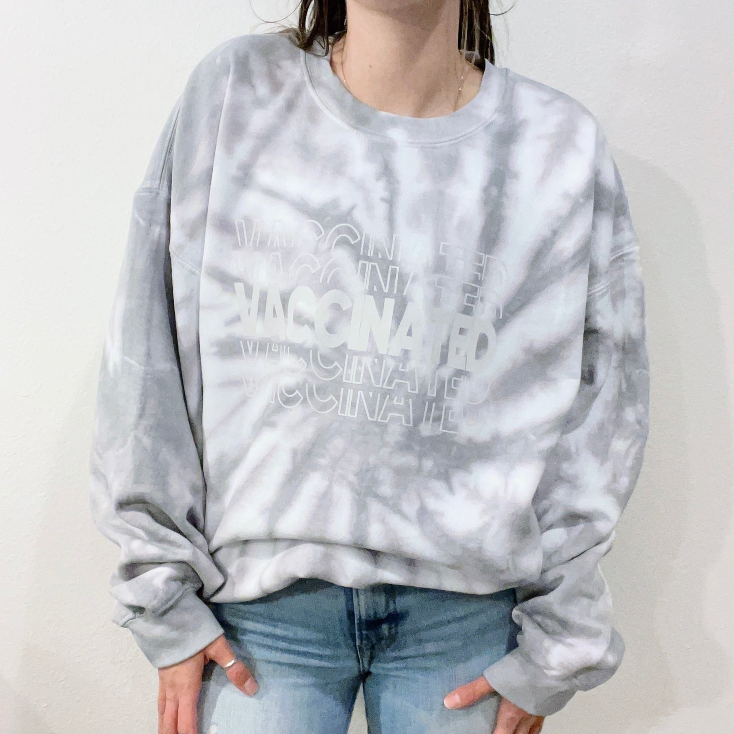 Grey Tie Dye Mirrored VACCINATED Sweatshirt