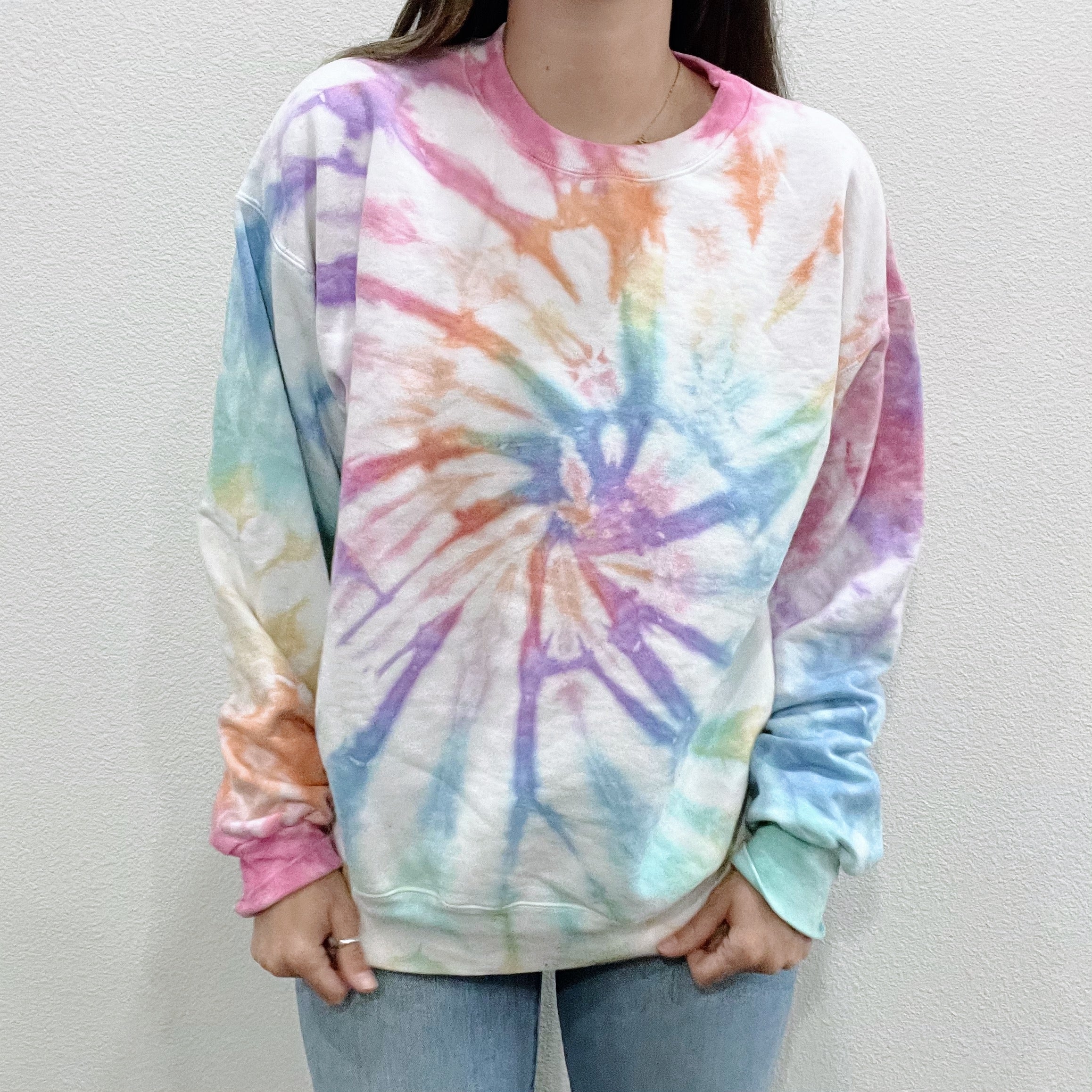 Rainbow tie dye store crewneck