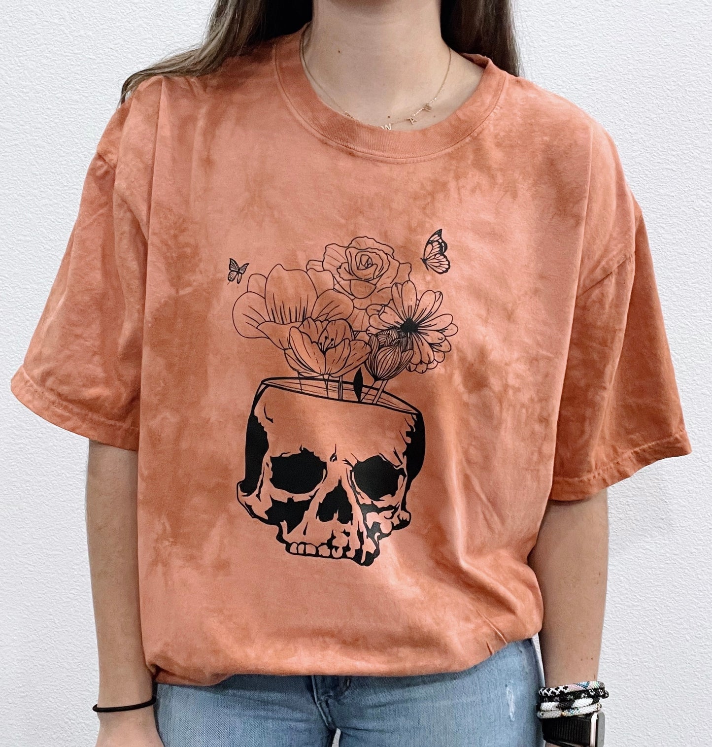 Skull Flower Pot Tie Dye Tee