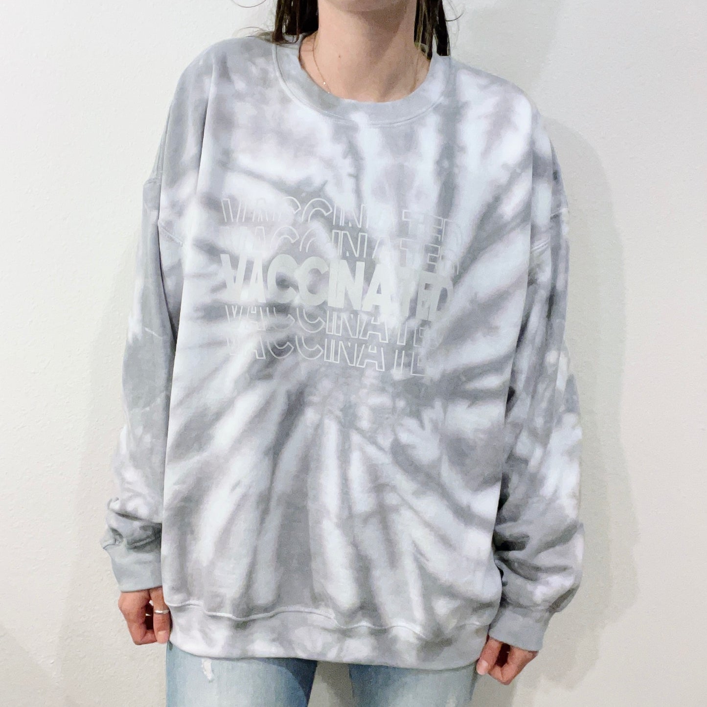 Grey Tie Dye Mirrored VACCINATED Sweatshirt