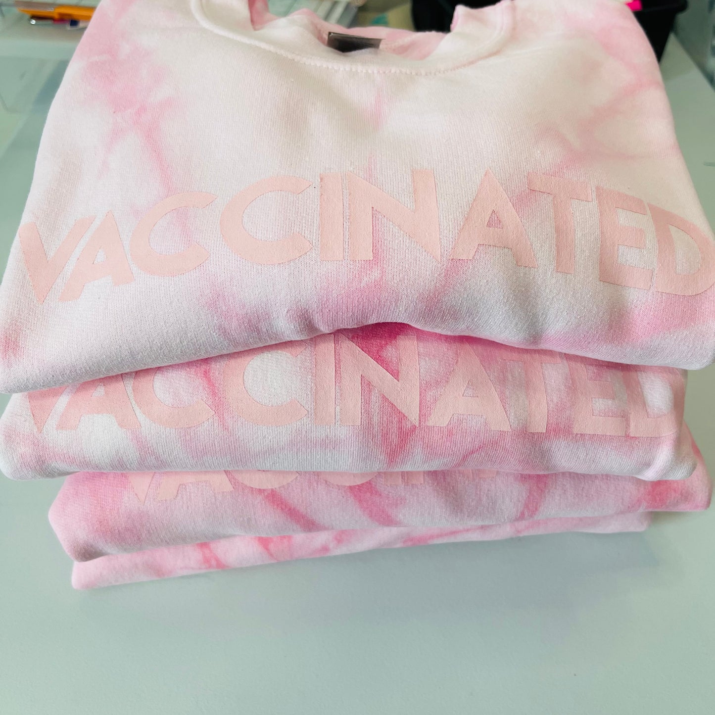 Light Pink Tie Dye VACCINATED Sweatshirt