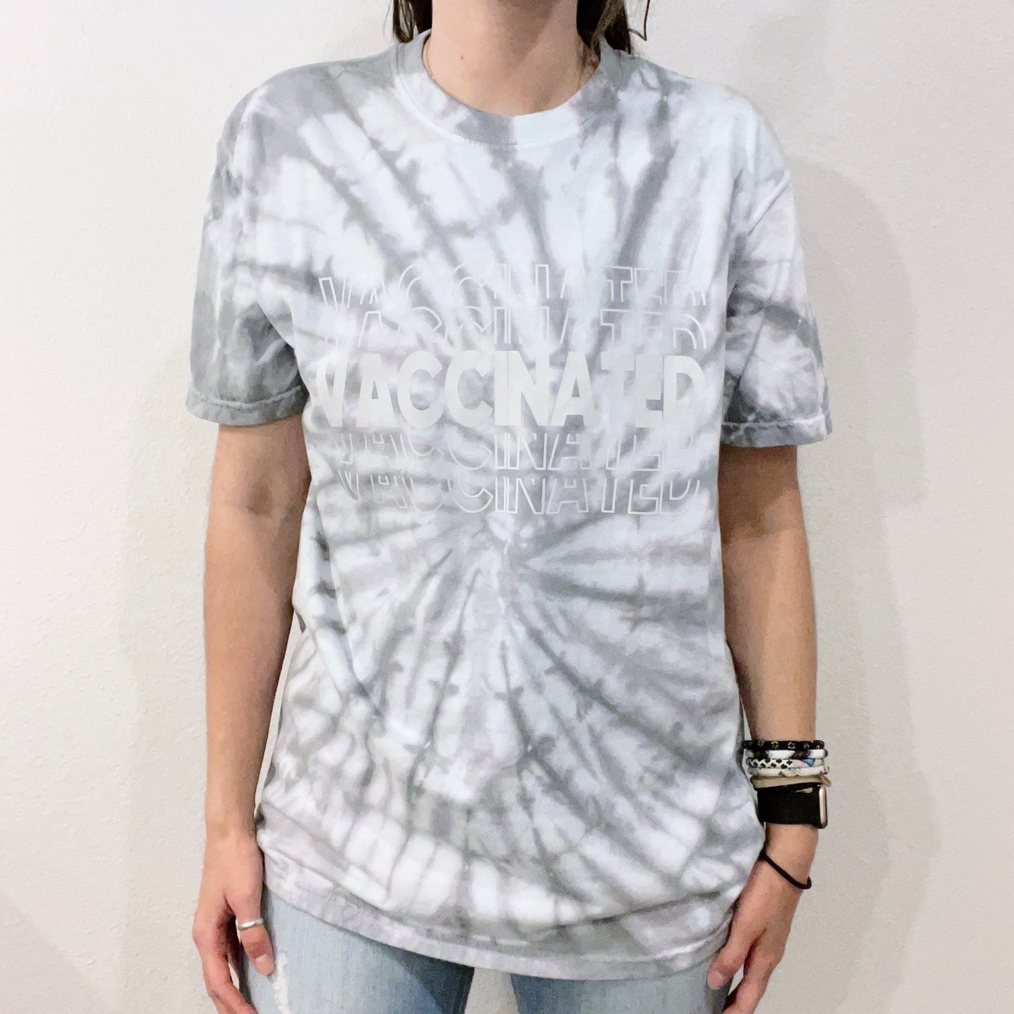 Grey Tie Dye VACCINATED Tee